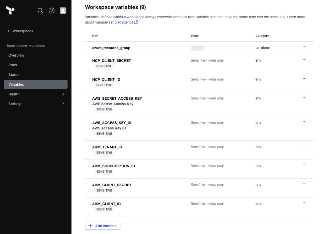 Workspace variables