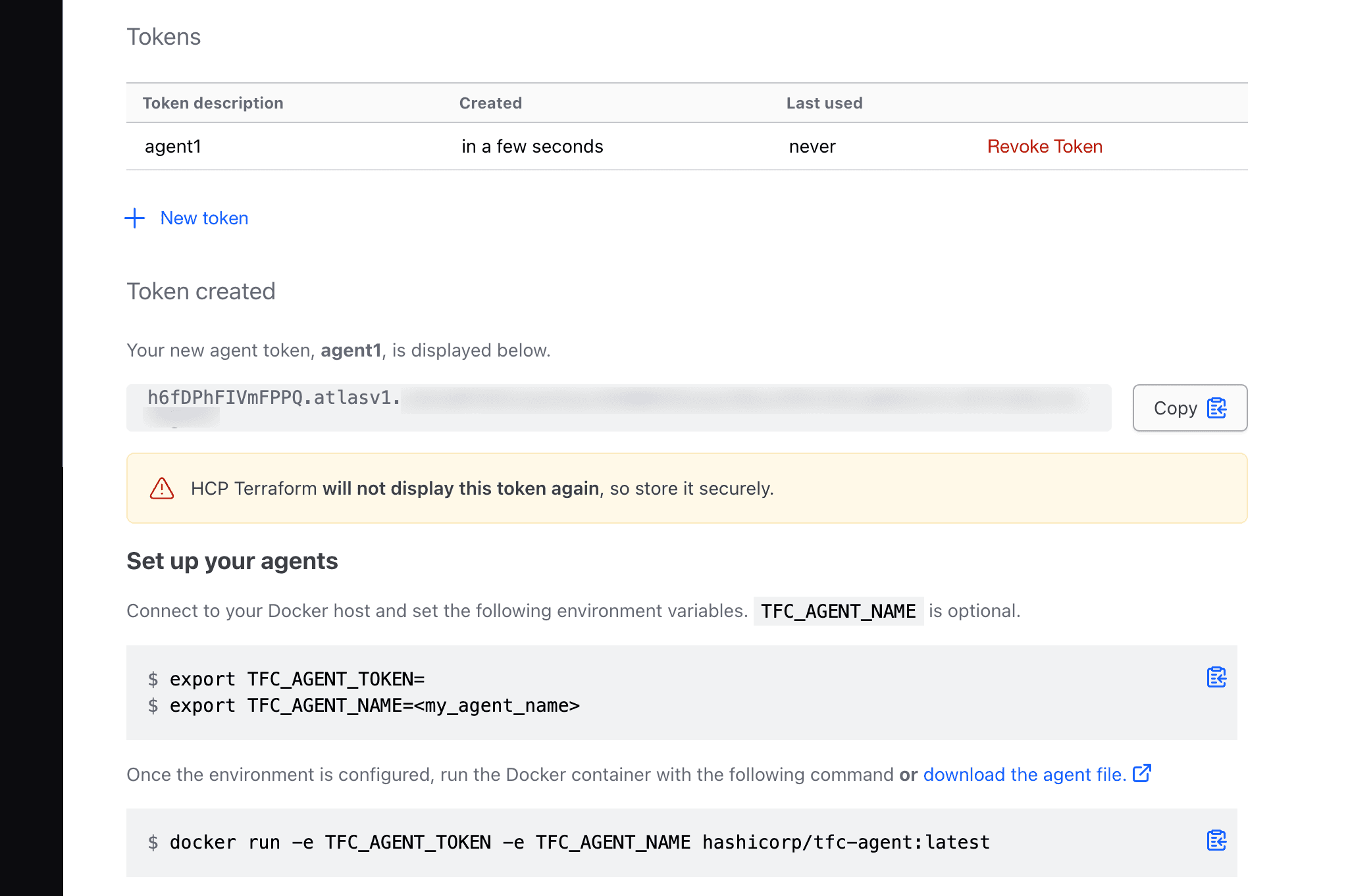 HCP Terraform agent token