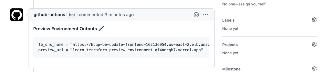 GitHub Action adds a new commit to pull request containing Terraform outputs